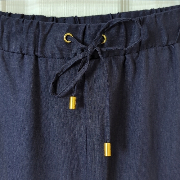 Ellen Tracy 100% Linen High Waisted Slim Tapered Leg Soft Pants Ink Navy Medium - Picture 8 of 14